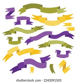 Ribbon set. Green, yellow and purple ribbons. Ideal for illustrations, design and decoration