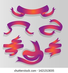 Ribbon set, six interface  decoration elements for web and print, simple  banners, creative vectors in purple red. 