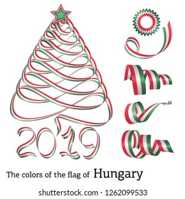 Ribbon in the shape of a Christmas tree with the colors of the flag of Hungary