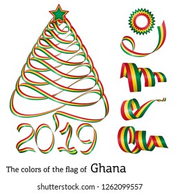 Ribbon in the shape of a Christmas tree with the colors of the flag of Ghana