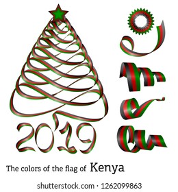 Ribbon in the shape of a Christmas tree with the colors of the flag of Kenya