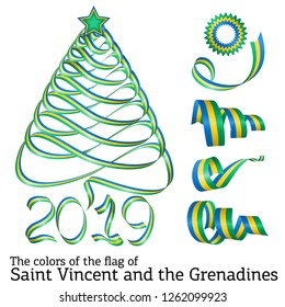 Ribbon in the shape of a Christmas tree with the colors of the flag of Saint Vincent and the Grenadines