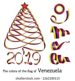 Ribbon in the shape of a Christmas tree with the colors of the flag of Venezuela