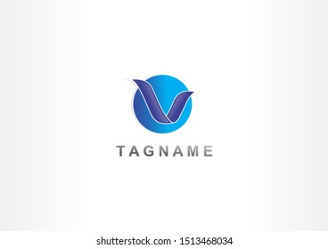 Ribbon shape with circle design logo illustration. Simple blue logo design.
