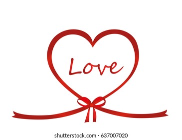 A ribbon in the shape of a heart. Red bow. Greeting card or invitation for a holiday. St. Valentine's Day. Love. Empty place for text or advertising. Vector