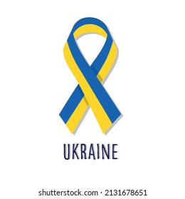 Ribbon in shape of Ukrainian flag and Text -Ukraine-. Mourning Ribbon Flag. Logo symbol. Concept of Ukraine and Russia military conflict. vector illustration.