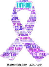 Ribbon Shaped Thyroid Cancer Word Cloud On a White Background. 