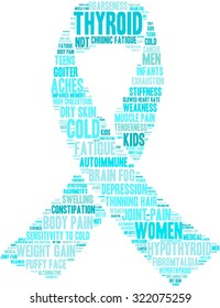 Ribbon Shaped Thyroid Cancer Word Cloud On a White Background. 