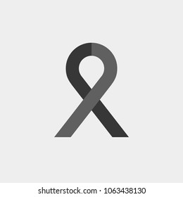 Ribbon sign icon. Breast cancer awareness symbol. Black pictogram on white background. Flat Pictogram. Vector illustration.