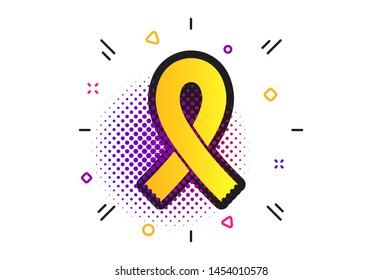 Ribbon sign icon. Halftone dots pattern. Breast cancer awareness symbol. Classic flat ribbon icon. Vector