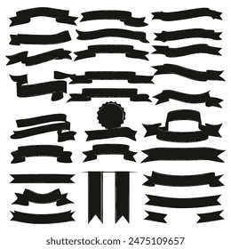 Ribbon silhouette banners set black shape