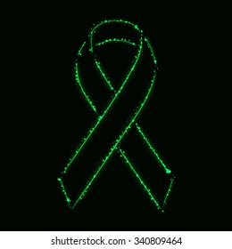 Ribbon silhouette of green lights on dark background