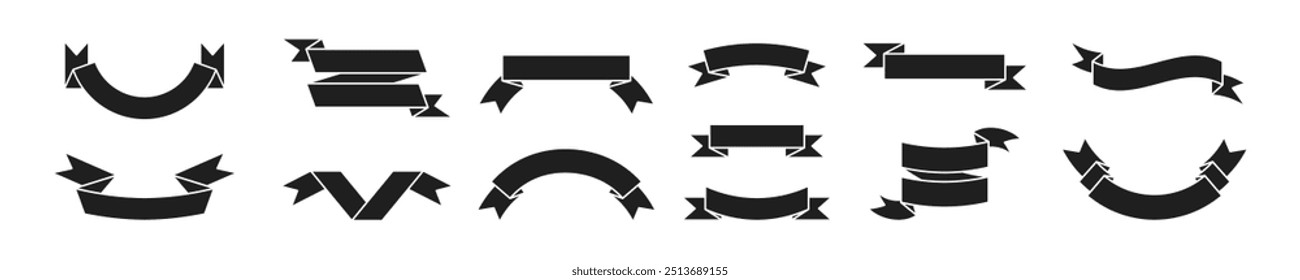 Ribbon silhouette icon. 
Decorative banner symbol.