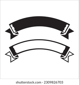 Ribbon silhouette icons set. Web sign kit of text banner. Decorative Tape pictograms of gift decoration, creative modern decor. Simple paper tag black symbol isolated on white. Vector Icon 