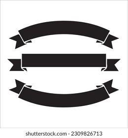 Ribbon silhouette icons set. Web sign kit of text banner. Decorative Tape pictograms of gift decoration, creative modern decor. Simple paper tag black symbol isolated on white. Vector Icon 