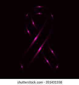 Ribbon silhouette of pink lights on dark background