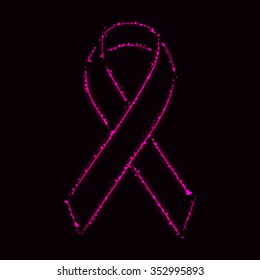 Ribbon silhouette of pink lights on dark background