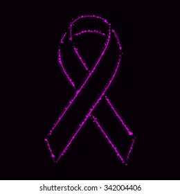 Ribbon silhouette of purple lights on dark background