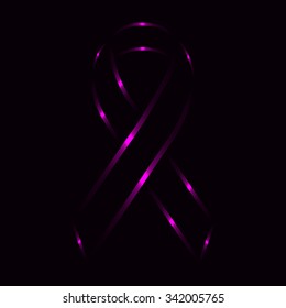 Ribbon silhouette of purple lights on dark background