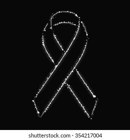 Ribbon silhouette of white lights on dark background