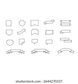 Ribbon simple black thin line icons vector set