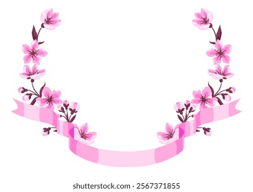 Ribbon with spring flowers. Apple, sakura or cherry blossom. Beautiful decorative blooming plants.