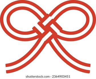 Ribbon and Square Knot Mizuhiki Vector Illustration (paper strings tied around a wrapped gift)