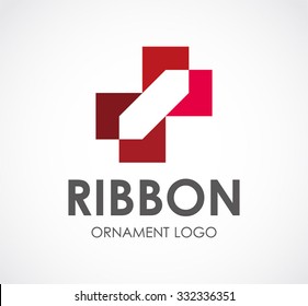 Ribbon square ornament abstract vector and logo design or template decorative business icon of art company symbol concept