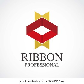 Ribbon square of professional work abstract vector and logo design or template luxury rectangle business icon of company identity symbol concept