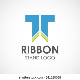Ribbon stand for office abstract vector and logo design or template line business icon of company identity symbol concept