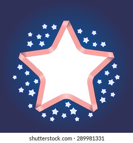 Ribbon star frame. 4th july Independence Day background with shining stars. Vector template