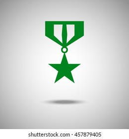 Ribbon with star icon. Flat style. Grey background. Vector illustration.