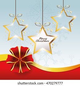 ribbon stars merry christmas celebration icon. Colorful design. Vector illustration