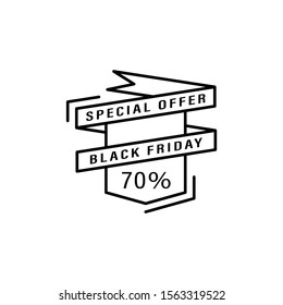 Ribbon sticker, 70% sale icon. Simple line, outline vector of black friday icons for ui and ux, website or mobile application