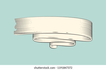 Ribbon stripe icon monochrome sketch outline. Colorless banner made of lines and drawn by pencil. Blank decorative curved element isolated vector