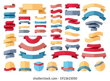 Ribbon stripes template set. Red banner for advertising and yellow marketing promotion curved linear promo blue decorations for fashion gray discounts and offer forms. Vector clearance.