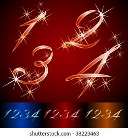 Ribbon styled vector gala alphabet. Applicable for dark and light background. Numbers