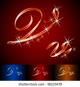 Ribbon styled vector gala alphabet. Applicable for dark and light background. Letter v