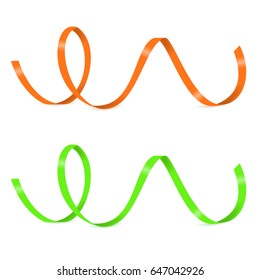 Ribbon swirl set orange and green swirled ribbon on isolated white background