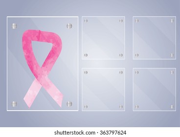 Ribbon symbol  for cancer  watercolor brush design with glass frame