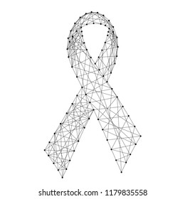 Ribbon symbol of the fight against AIDS from abstract futuristic polygonal black lines and dots. Vector illustration.