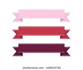 Ribbon Tape Pink And Red.  Multi Colour Ribbon Tape Vector.  Grosgrain Ribbon  Vector Set. 