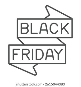 Ribbon tape with text thin line icon, black friday concept. Vector graphics. Promotion stripes, advertising sign on white background, outline style icon for mobile or web design