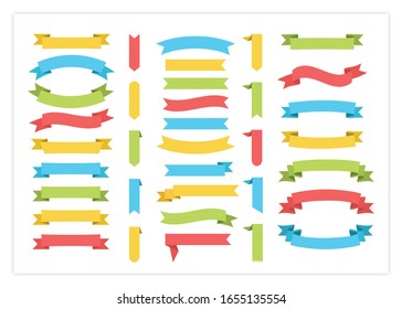 Ribbon Template Banner Vector Collection Illustration. Vintage Colorful Design Curly Ribbon Labels And Curved Scroll Flags Or Sticker Banners With Blank Space For Special Price Promotion Template