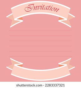 Ribbon template on pink background with copy space. Vector illustration for invitations, greeting cards.