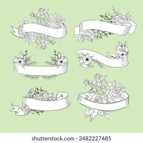 Plantillas con flores. Cinta de Vector decorativa vacía