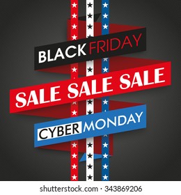 Ribbon Text Black Friday And Cyber Monday. Eps 10 Vector File.