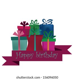 a ribbon with text and a lot of boxes wishing happy birthday