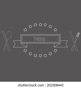 a ribbon with text, stars and utensils for menu design