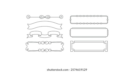 Ribbon Thin Lines Banner Outline Frame 